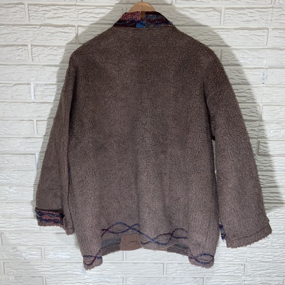 Cottage-Core Patchwork Handcrafted Embroidered Fuzzy Cozy Button Up Jacket - Picture 6 of 7